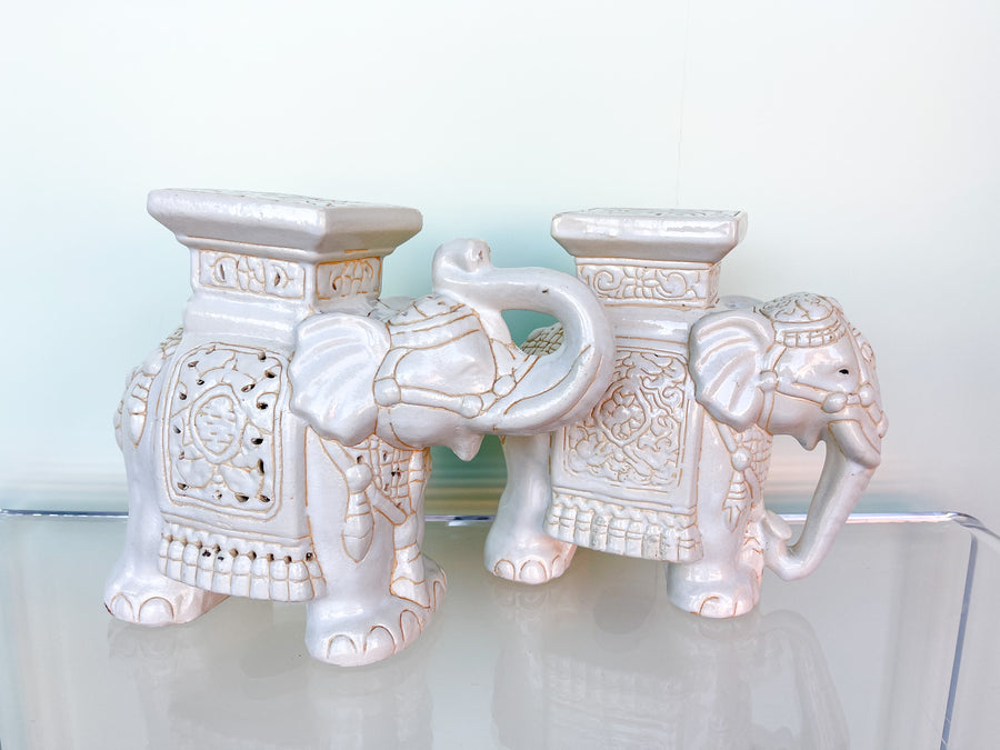 Pair of Ceramic Elephant Garden Seats