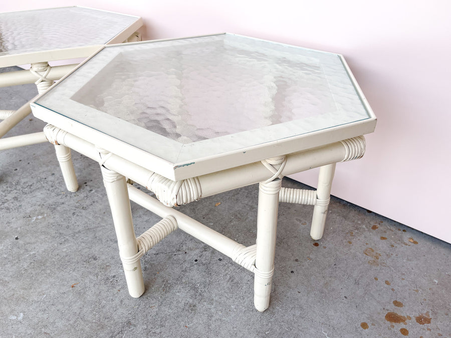 Pair of Rattan Ficks Reed Side Tables