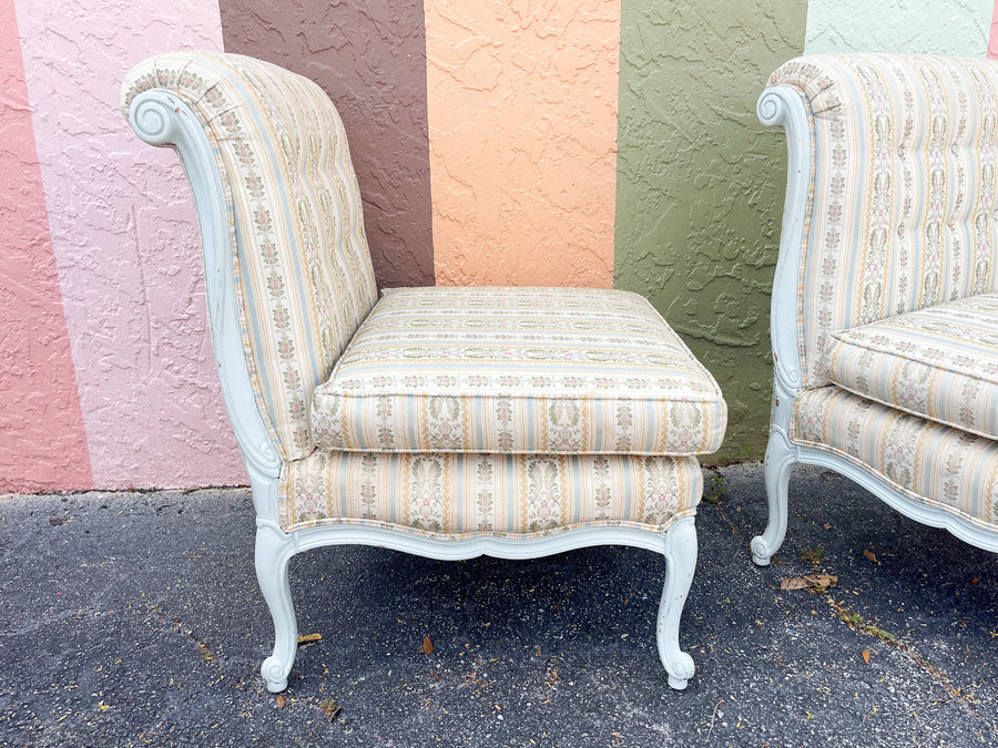 Pair of Granny Chic Upholstered Slipper Chairs