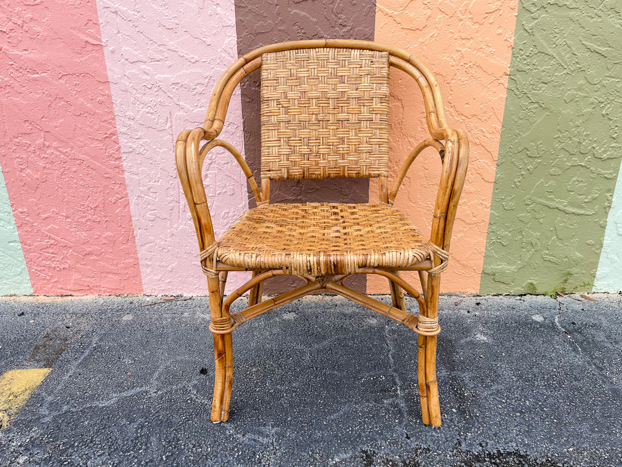 Pair of Woven Rattan Arm Chairs