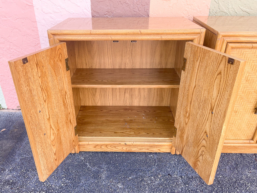 Pair of Oversized Natural Faux Bamboo Nightstands
