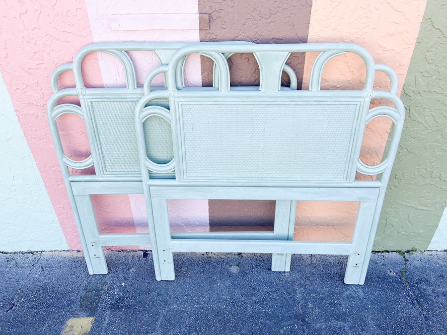 Pair of Ficks Reed Rattan Seafoam Twin Headboards