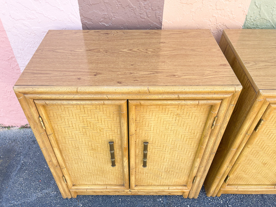 Pair of Oversized Natural Faux Bamboo Nightstands