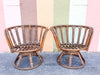 Pair of West Indies Chic Rattan Swivel Chairs