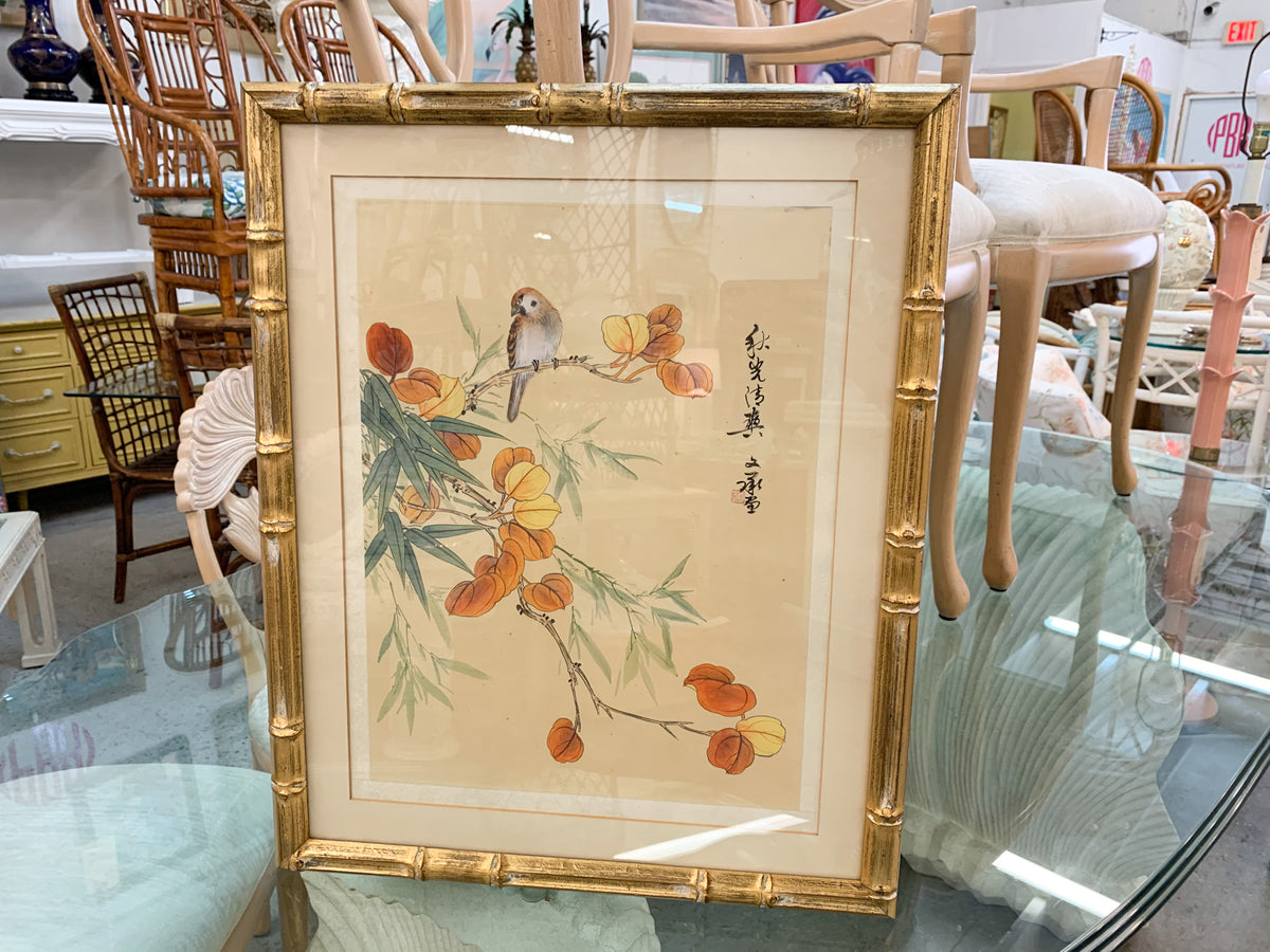 Asian Inspired Bird Print in Bamboo Frame