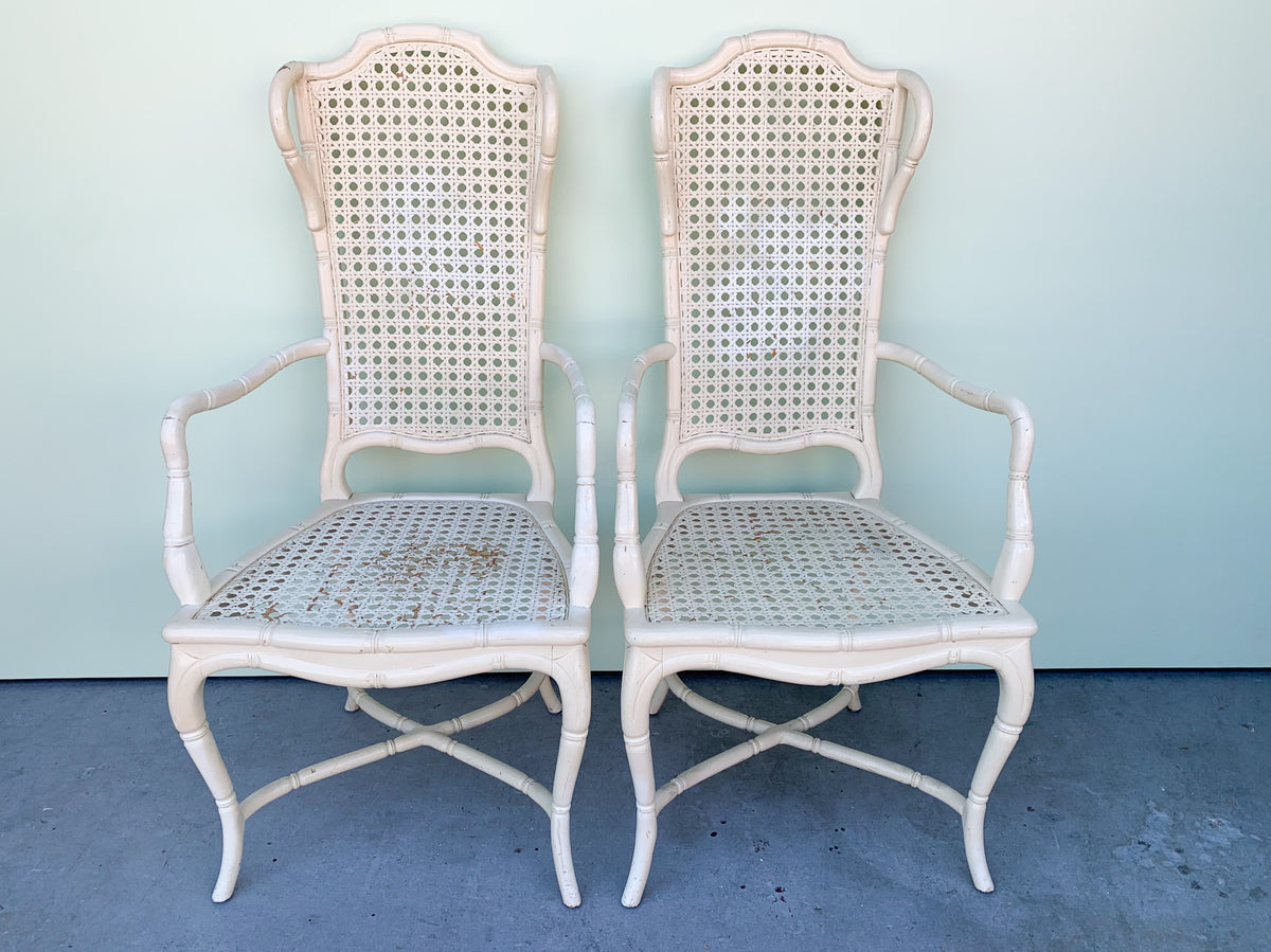 Pair of Faux Bamboo and Cane Arm Chairs