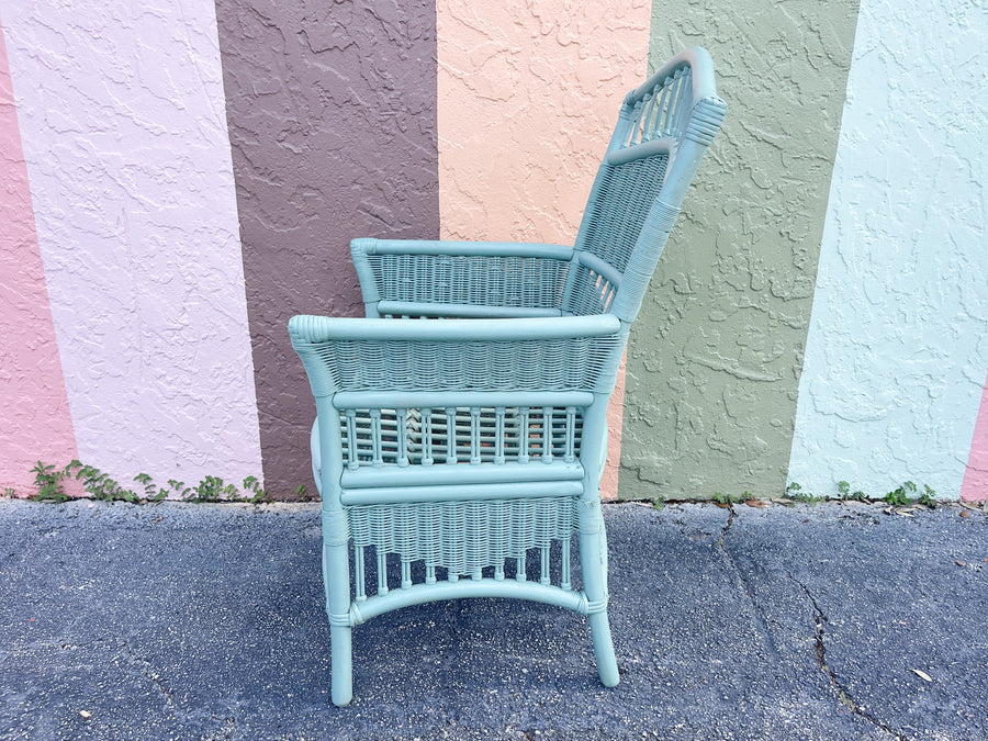 Pair of Seafoam Rattan Arm Chairs