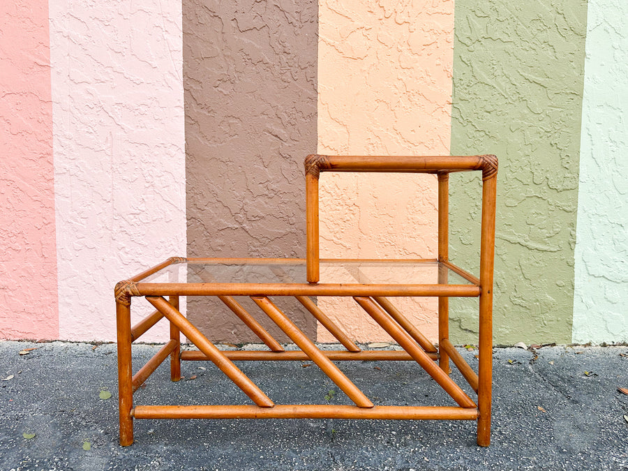 Handsome Two Tier Rattan Side Table