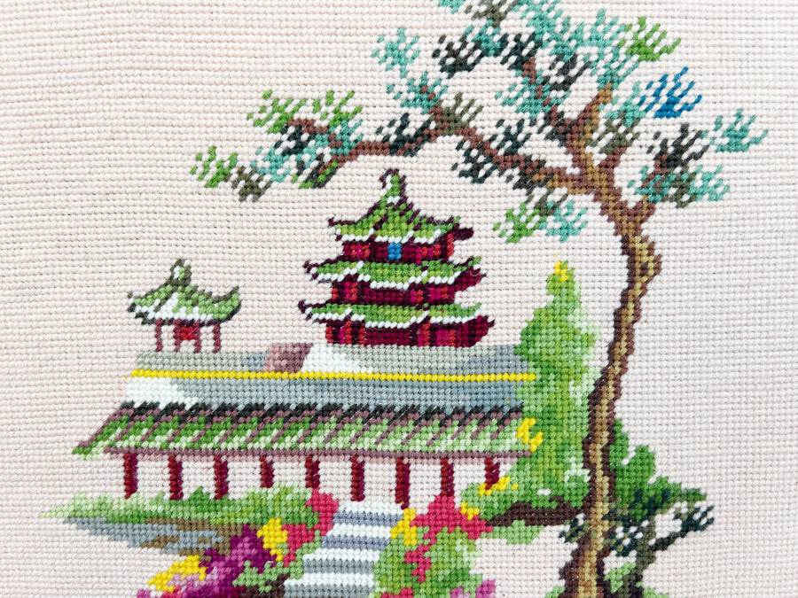Pair of Pagoda Needlepoint