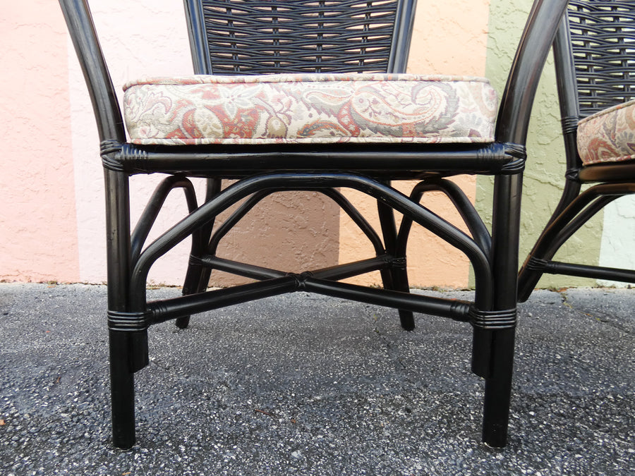 Pair of Painted Black Rattan Barrel Chairs