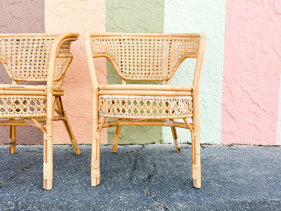 Pair of Cute Rattan and Cane Barrel Chairs