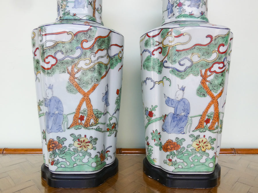 Pair of Colorful Chinoiserie Lamps