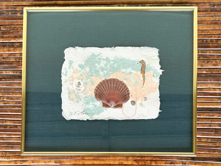 Teal Linen and Shell Art
