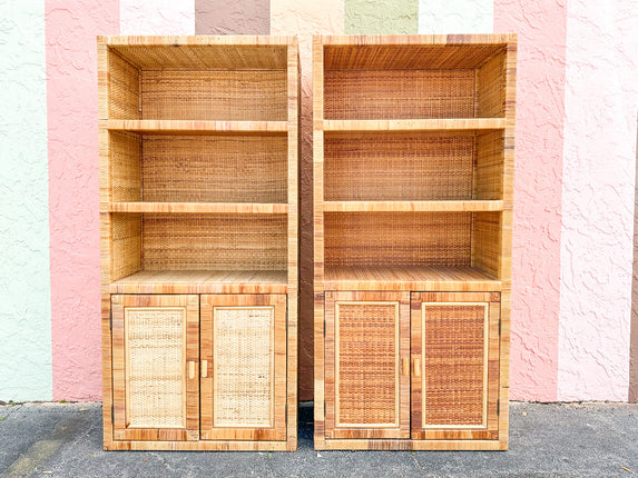 Pair of Rattan Wrapped Cabinets