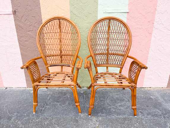 Pair of Coastal Rattan Balloon Back Chairs