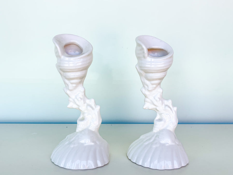 Pair of Bahamian Shell Candlesticks