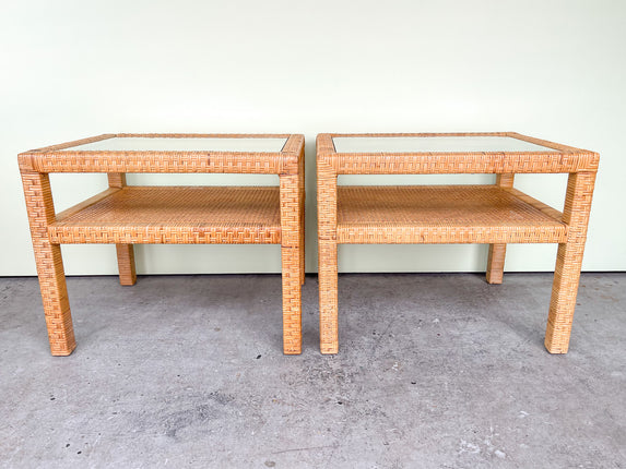 Pair of Rattan and Cane Side Tables