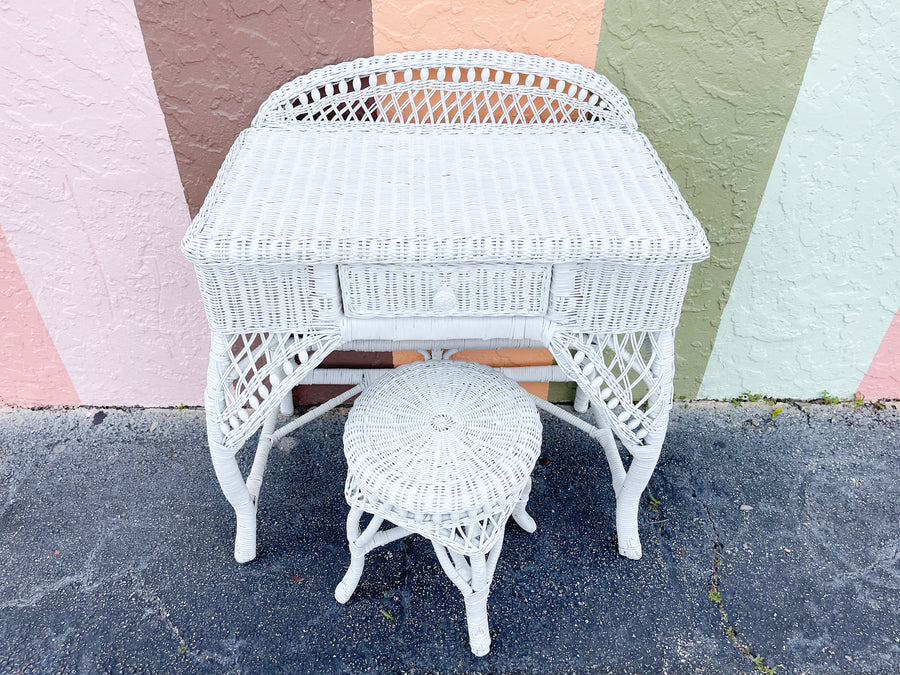Warehouse Wednesday Sale: Petite Wicker Vanity and Stool