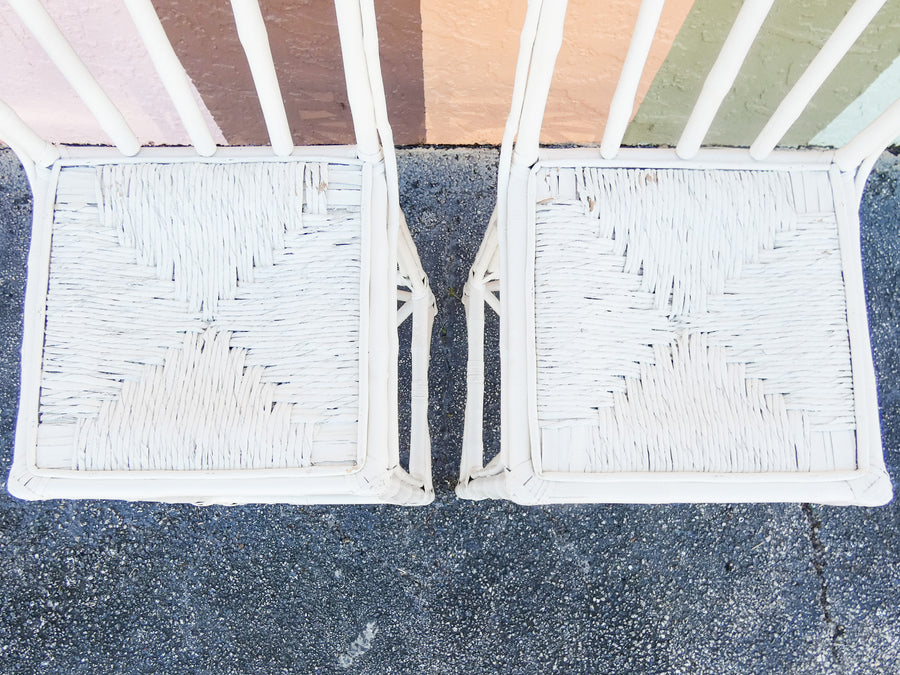 Pair of Old Florida Rattan Bar Stools
