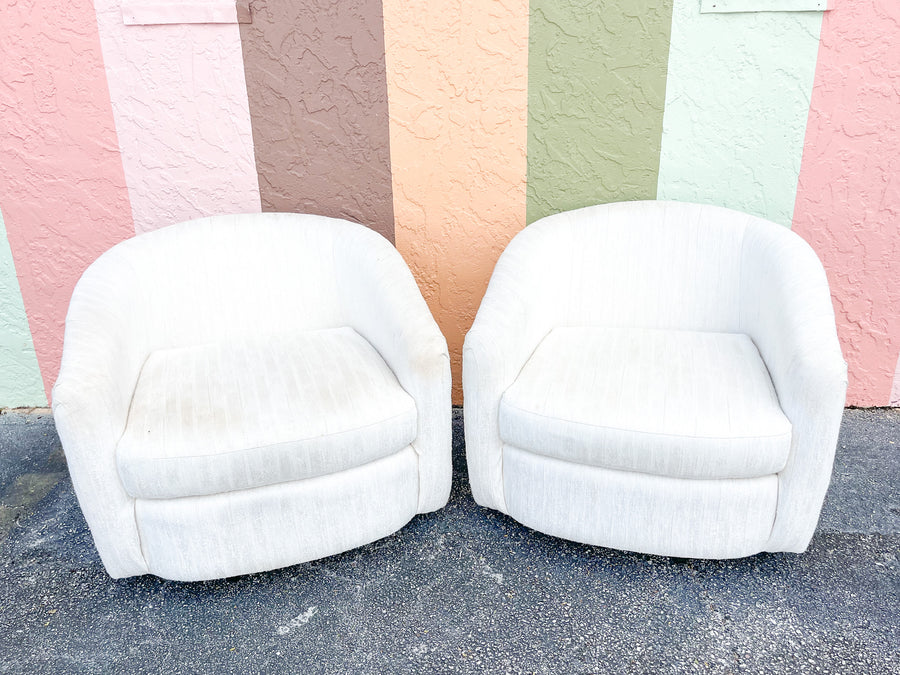 Pair of Winter White Upholstered Swivel Chairs