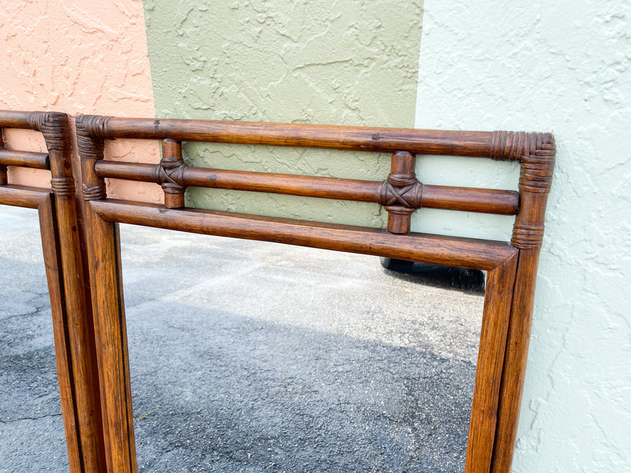 Pair of Handsome Ficks Reed Rattan Mirrors