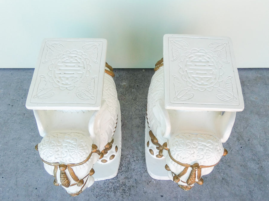Pair of White Elephant Terracotta Garden Seats