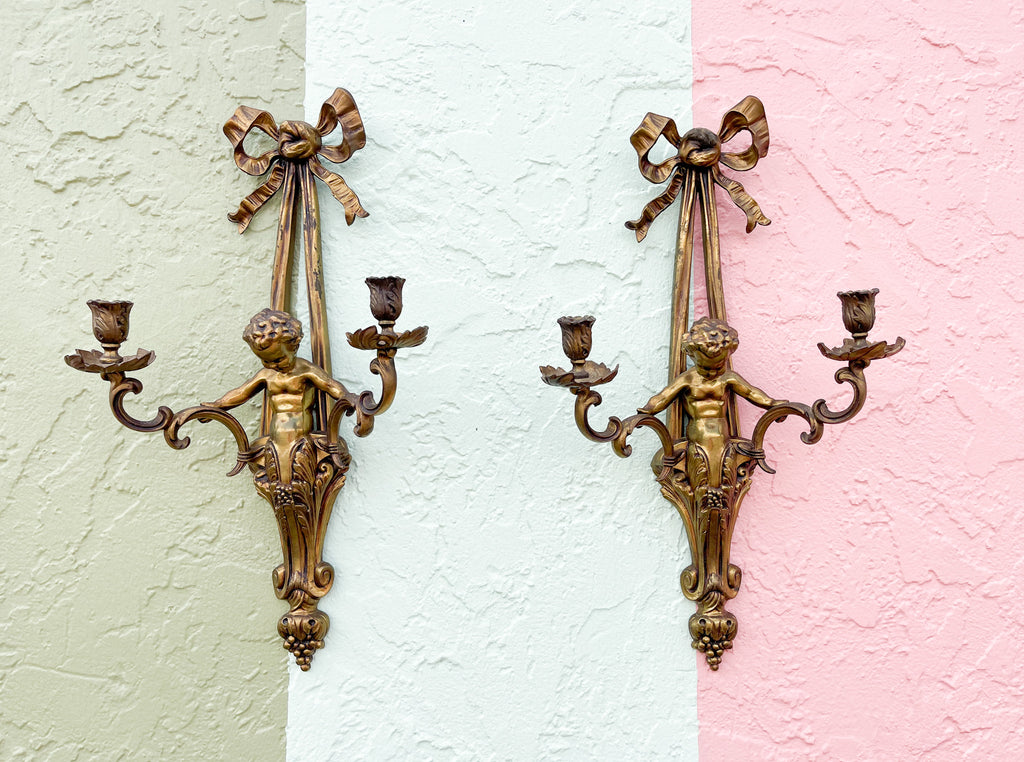 Pair of Regency Bow and Cherub Wall Sconces