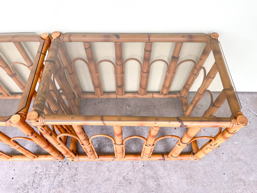 Pair of Old Florida Rattan Side Tables