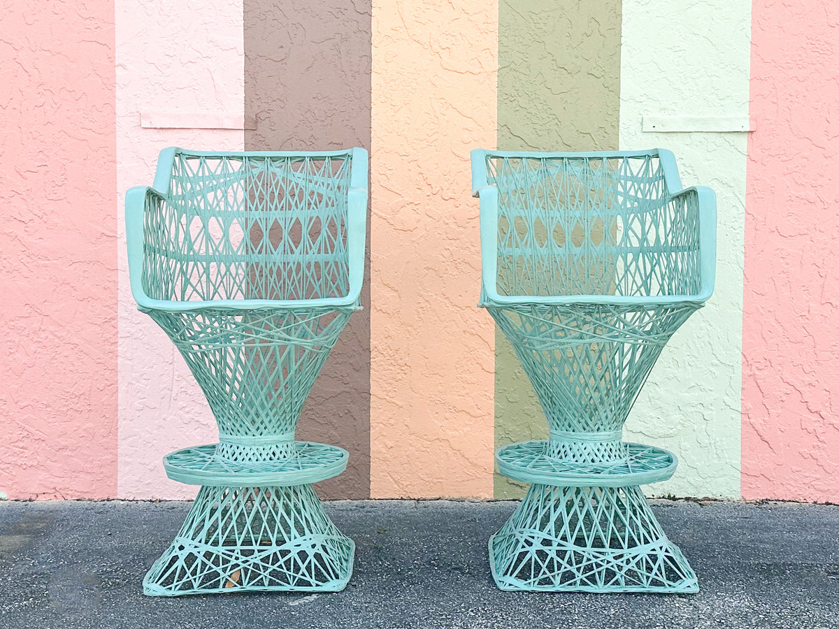 Pair of Seafoam Webspun Bar Stools