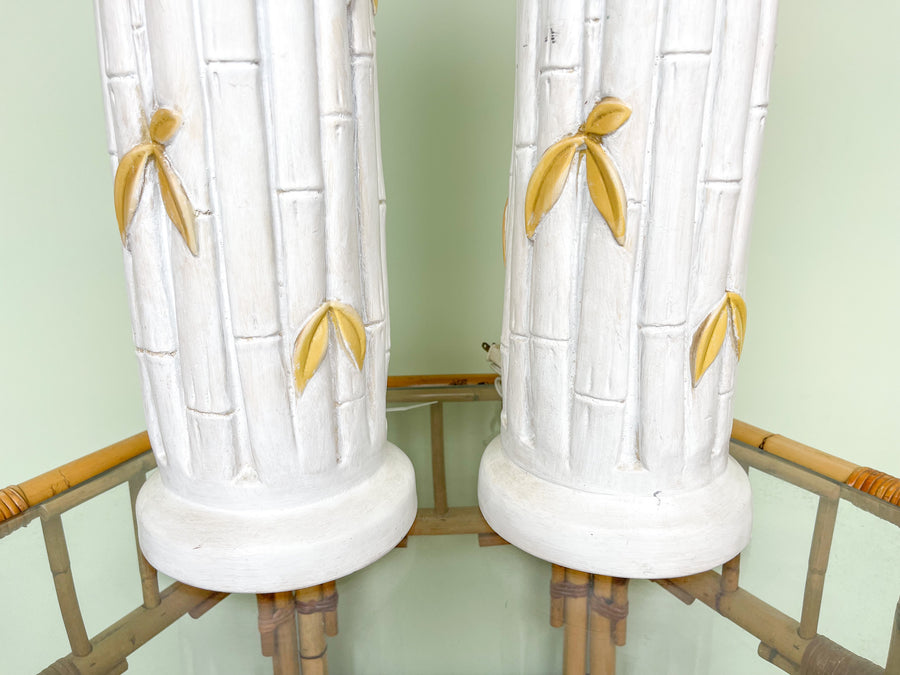 Pair of Faux Bamboo Leaf Lamps