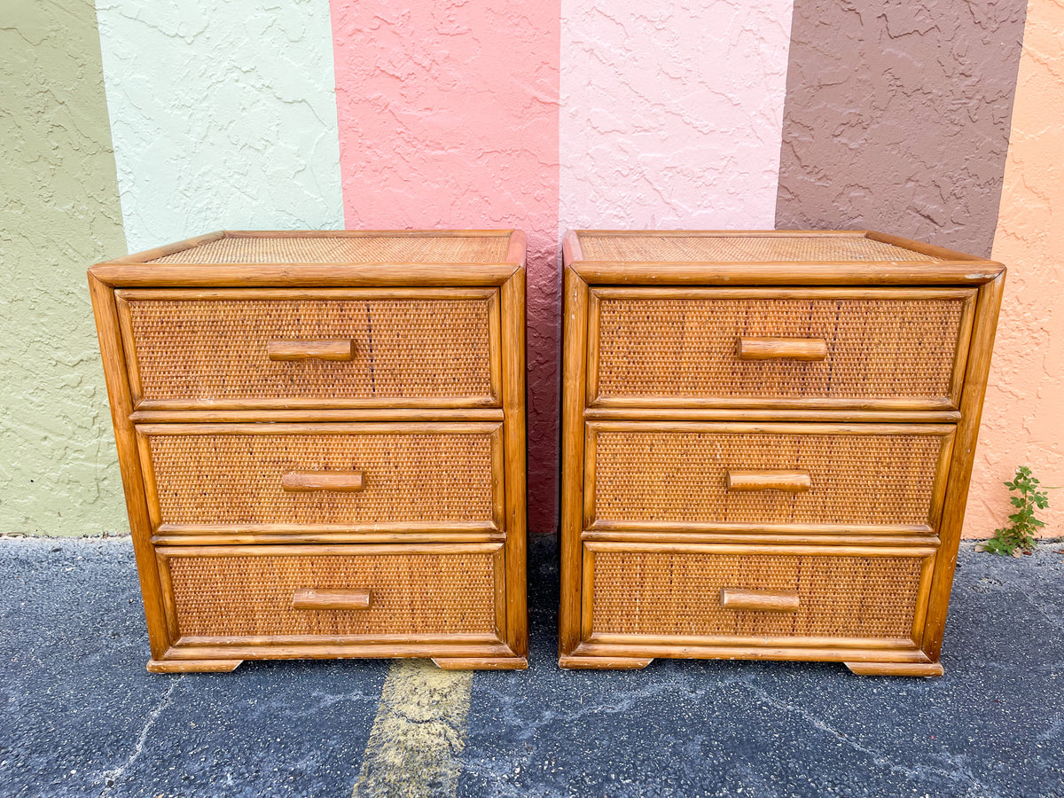 Pair of Rattan and Seagrass Nightstands