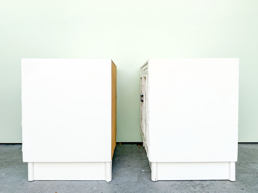 Pair of Faux Bamboo Mirrored Chippendale Nightstands