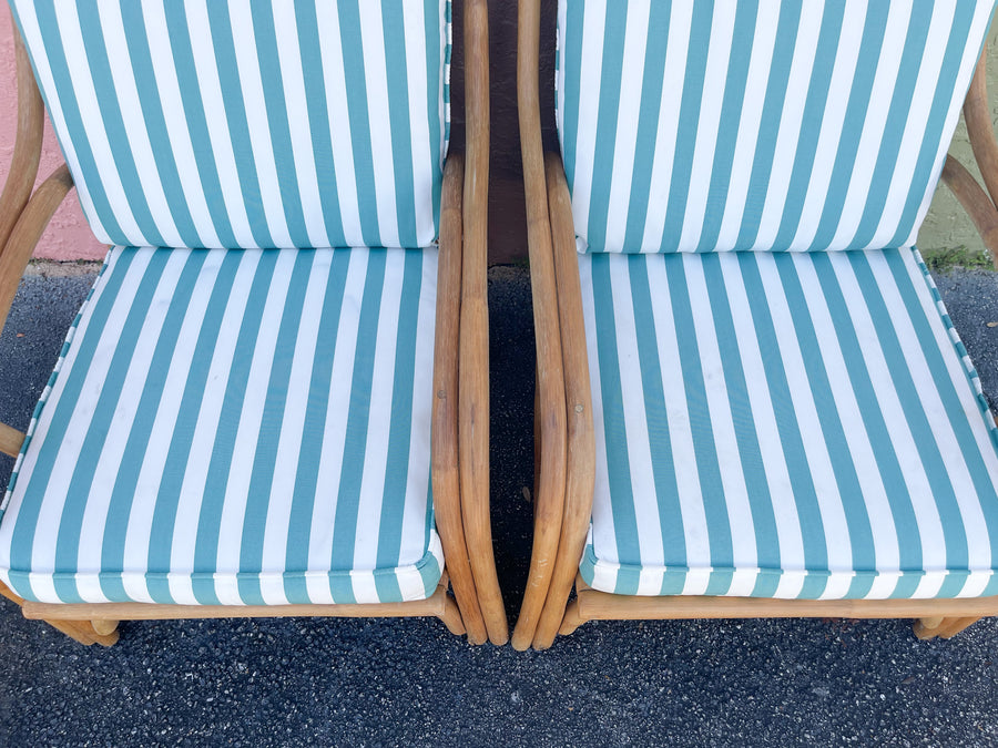 Pair of Sweet Striped Rattan Lounge Chairs