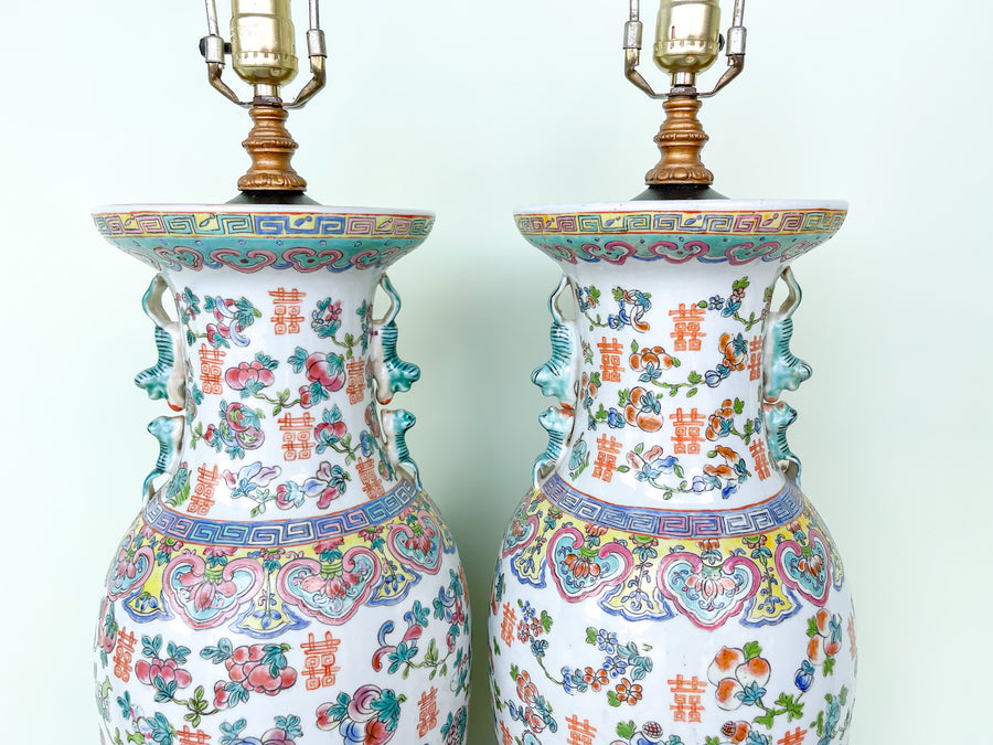 Pair of Colorful Asian Inspired Lamps