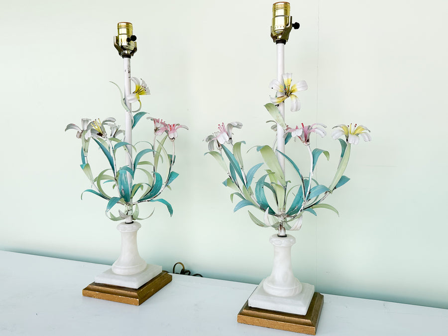 Pair of Cute Floral Tole Lamps