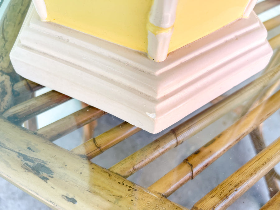 Pair of Faux Bamboo Yellow Lamps