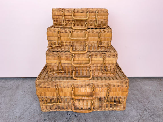 Set Of Four Rattan Suitcases