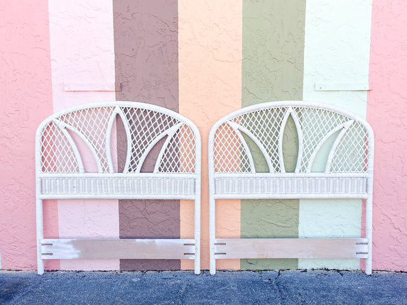 Pair of Palm Frond Wicker Twin Headboards