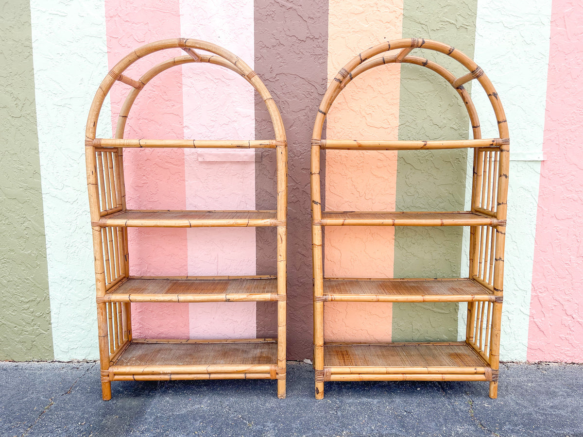 Pair of Island Style Rattan Etageres