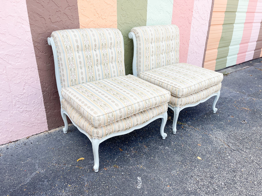 Pair of Granny Chic Upholstered Slipper Chairs