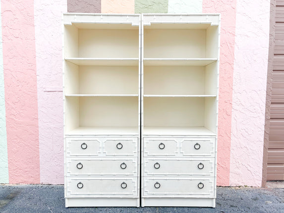 Pair of Palm Beach Chic Faux Bamboo Cabinets