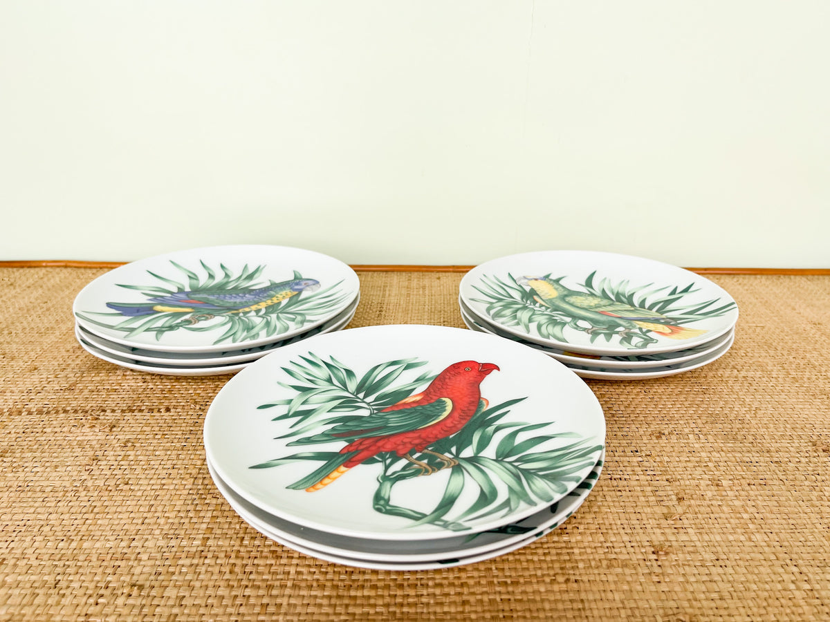 Set of Nine Festive Fitz and Floyd Bird Appetizer Plates