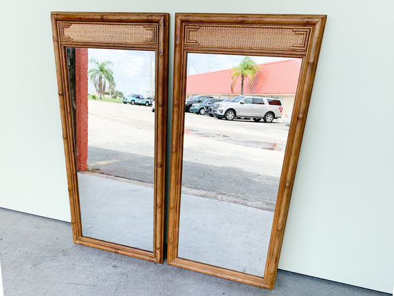 Pair of Faux Bamboo and Seagrass Mirrors