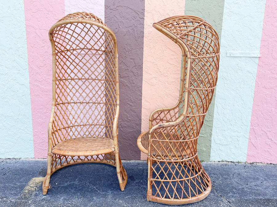 Pair of Hooded Rattan Chairs