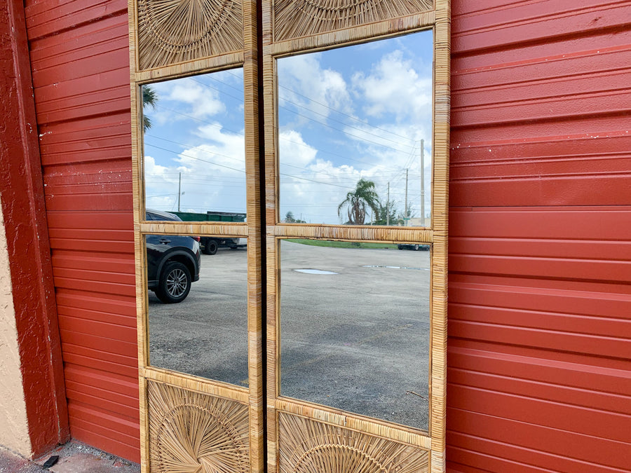 Pair of Island Chic Rattan Medallion Mirrors