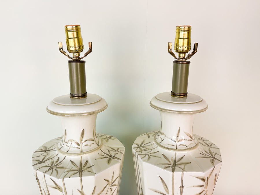 Pair of Celadon Bamboo Lamps