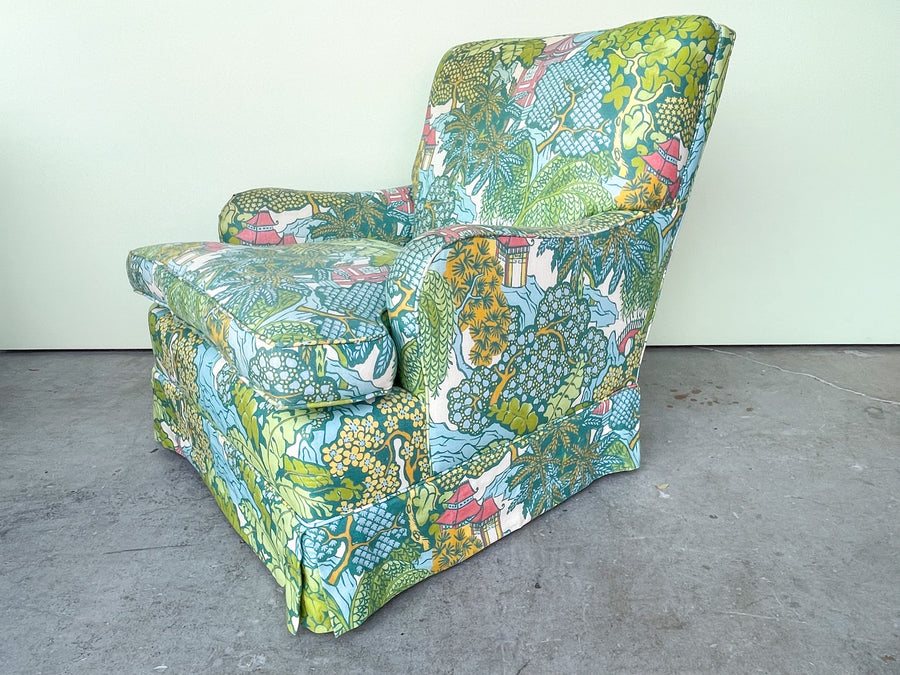 Pair of Palm and Pagoda Upholstered Chairs