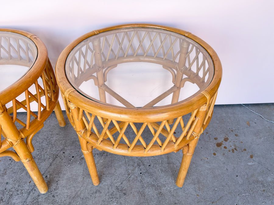 Pair of Ficks Reed Rattan Side Tables
