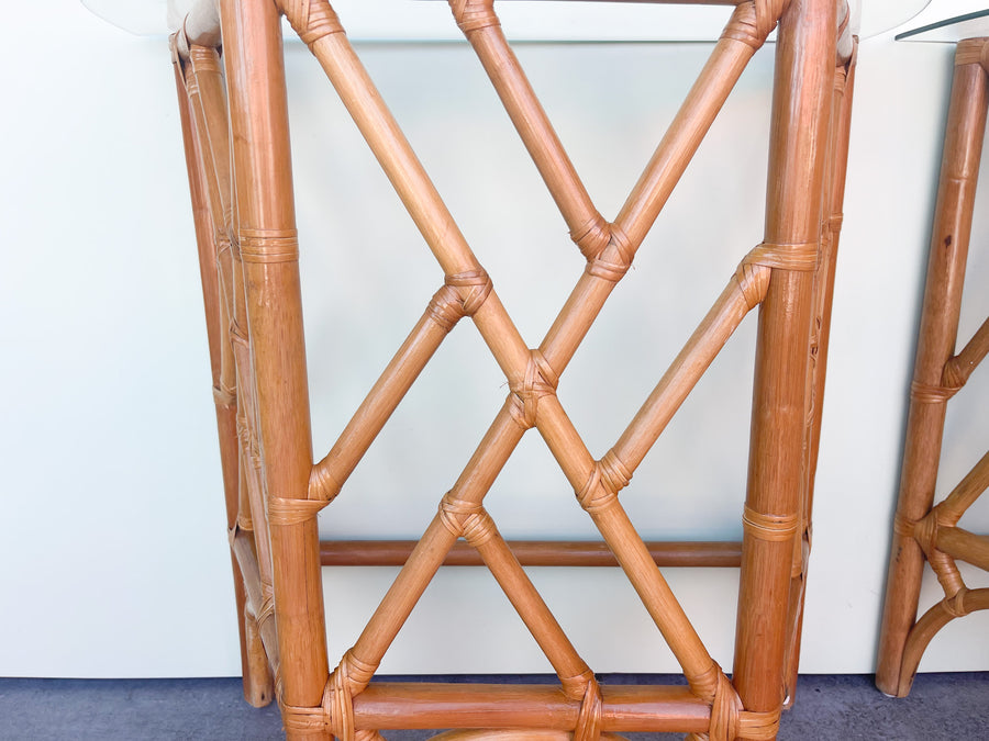 Pair of Rattan Chippendale Demilunes