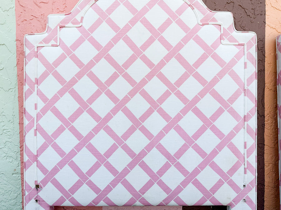 Pair of Pink Lattice Upholstered Twin Headboards
